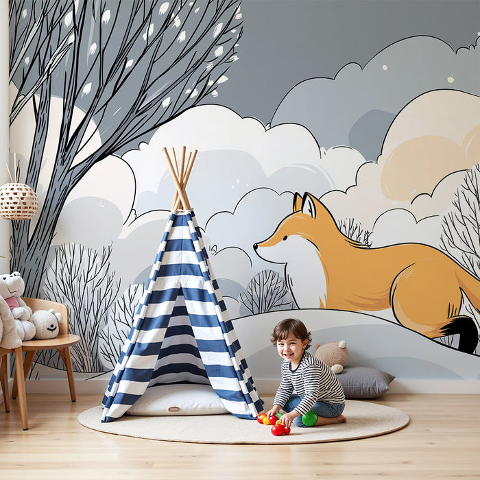 Kinderkamer behang | Vos in een rustgevend winterlandschap
