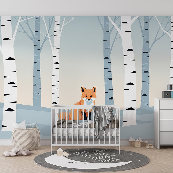 Barntapet | Räv i en snöig björkskog