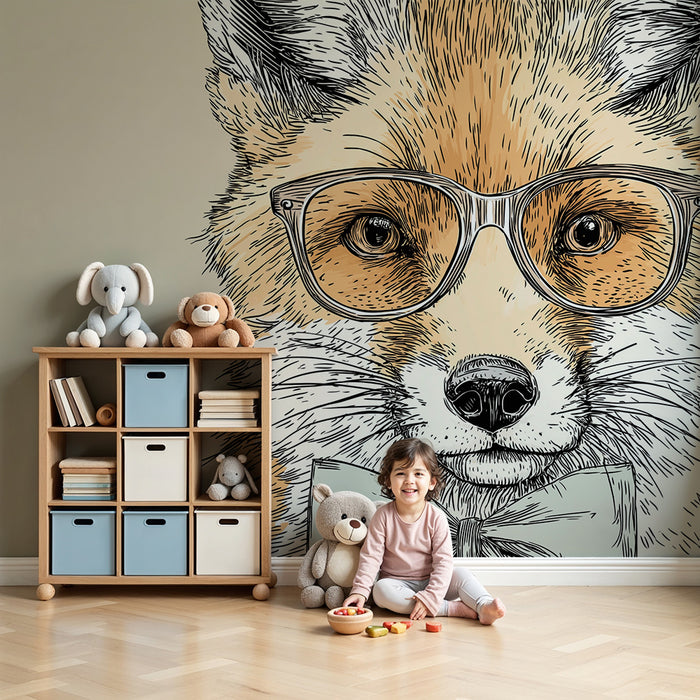 Papel de parede criança | Raposa elegante com óculos e laço