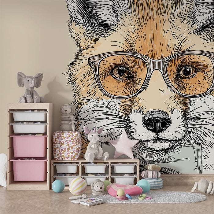 Papel de parede criança | Raposa elegante com óculos e laço