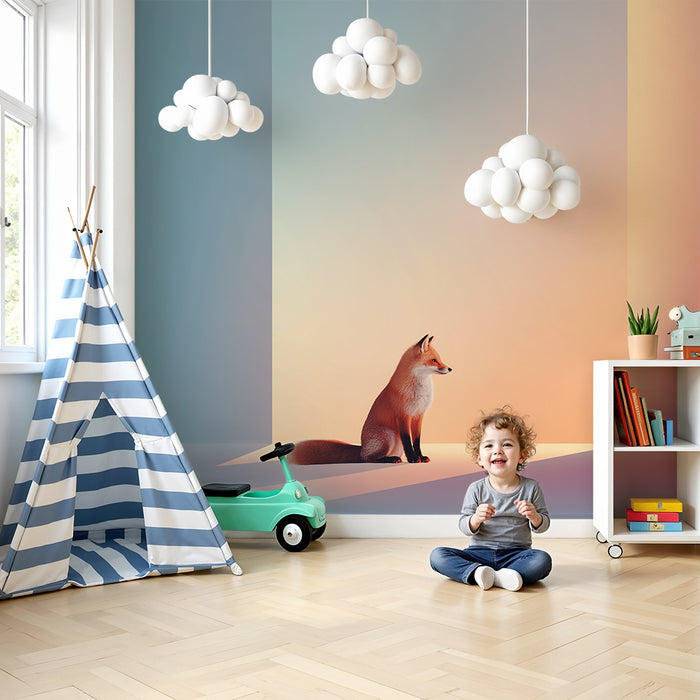 Kinderkamer behang | Elegante vos in een pasteldecor