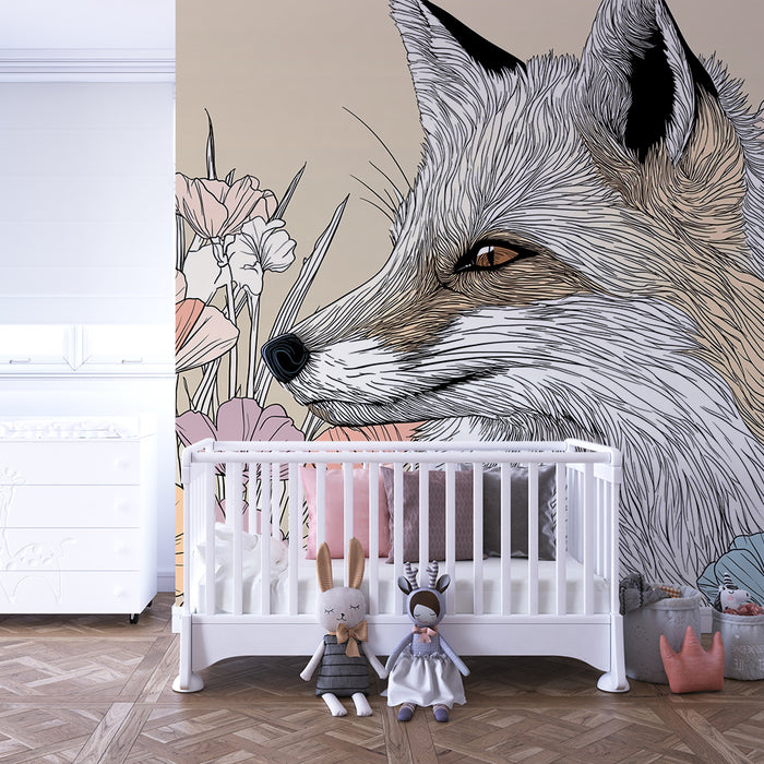 Barntapet | Elegant räv omgiven av delikata blommor