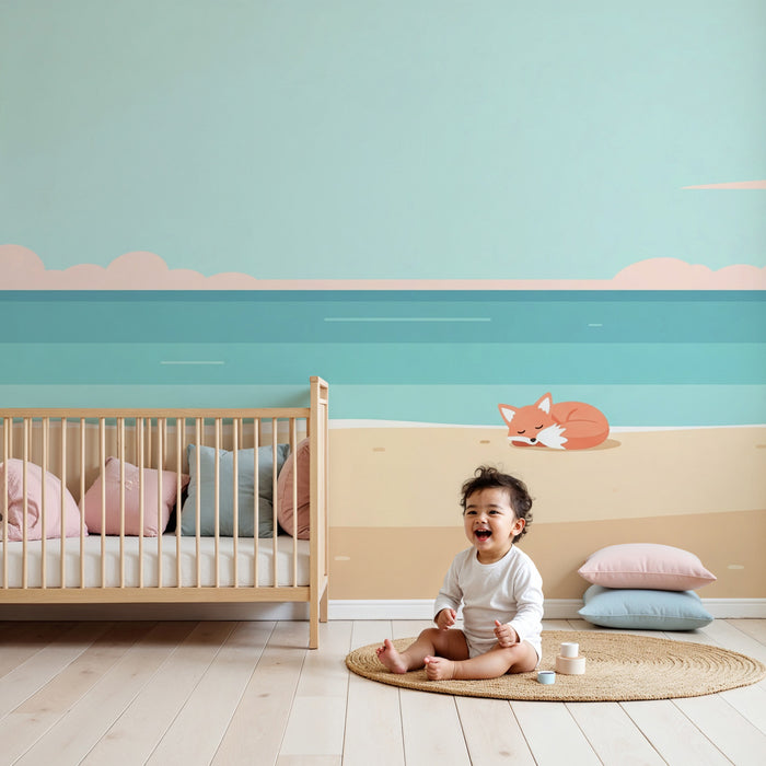 Papier peint chambre enfant | Renard endormi à la plage