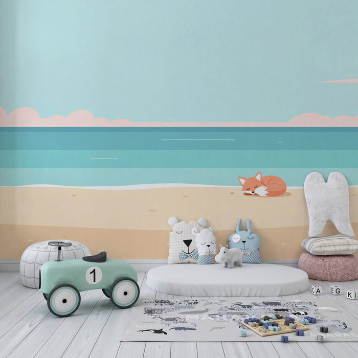 Papier peint chambre enfant | Renard endormi à la plage