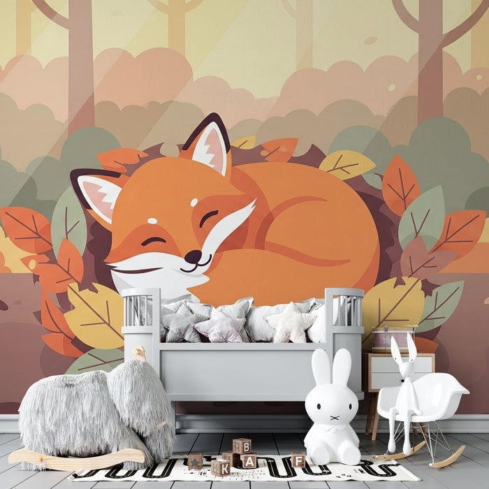 Kids room wallpaper | Sleeping fox in the heart of the forest