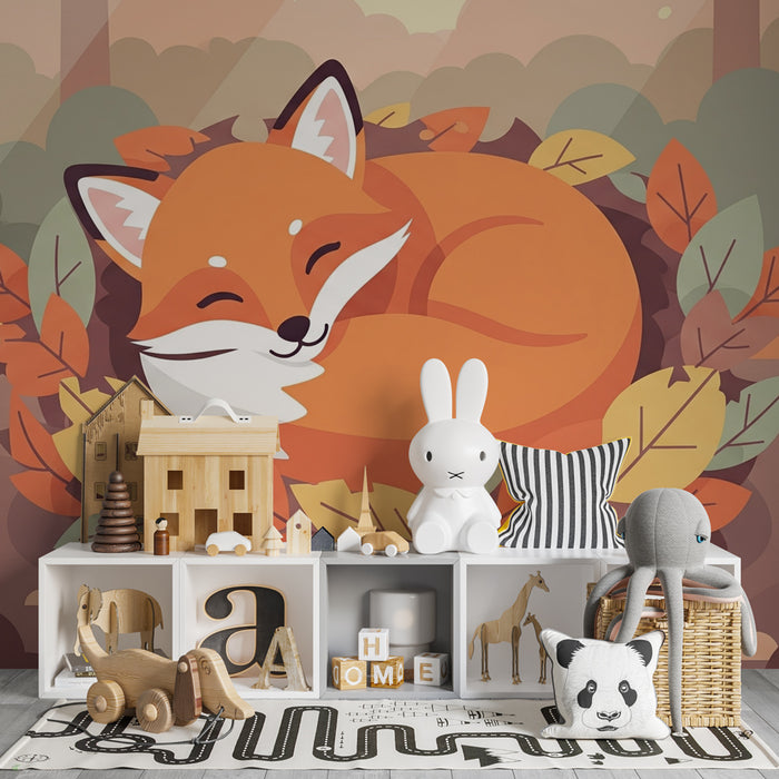 Kids room wallpaper | Sleeping fox in the heart of the forest