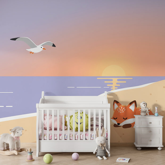 Papier peint chambre enfant | Renard endormi au coucher du soleil