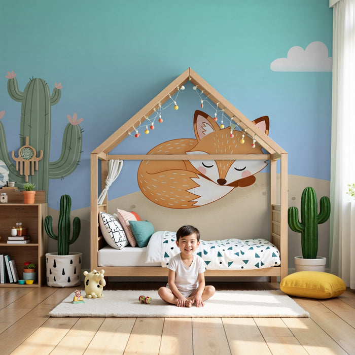 Carta da parati bambini | Volpe addormentata nel deserto