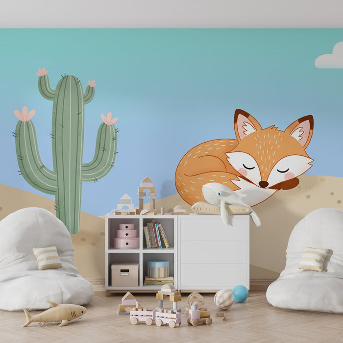 Carta da parati bambini | Volpe addormentata nel deserto