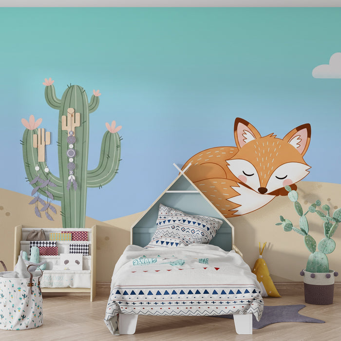 Carta da parati bambini | Volpe addormentata nel deserto