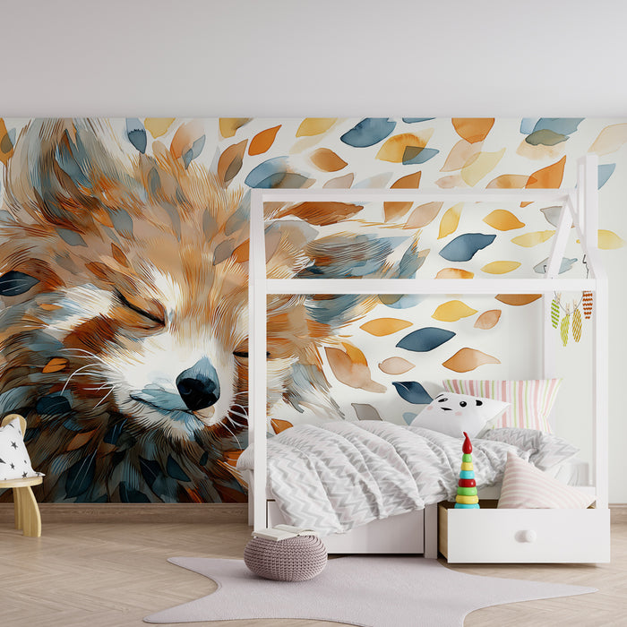 Kinderkamer behang | Slapende vos en kleurrijke bladeren