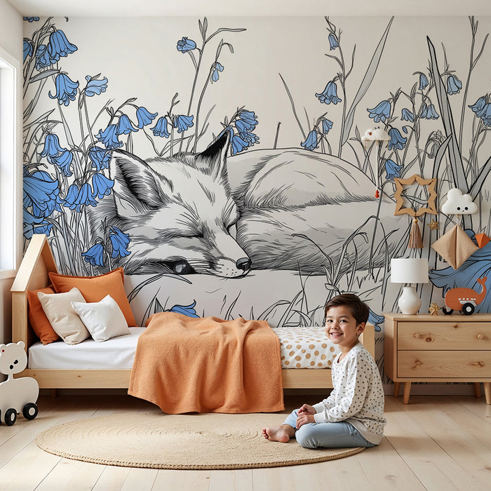 Barntapet | Sovande räv bland blå blommor