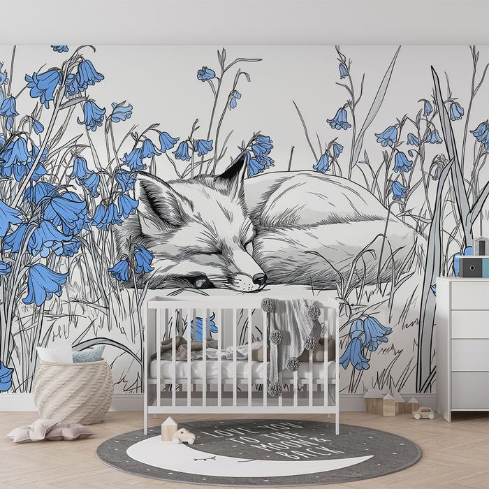 Barntapet | Sovande räv bland blå blommor