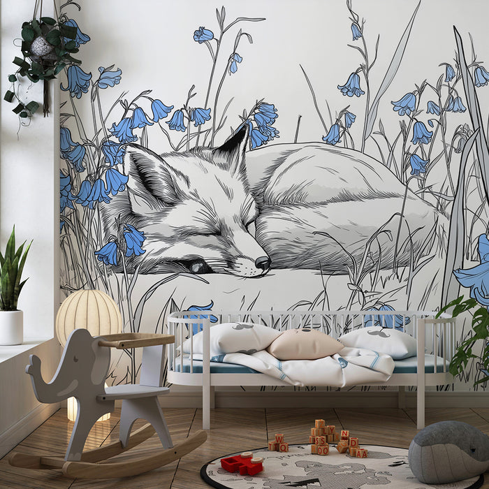 Barntapet | Sovande räv bland blå blommor