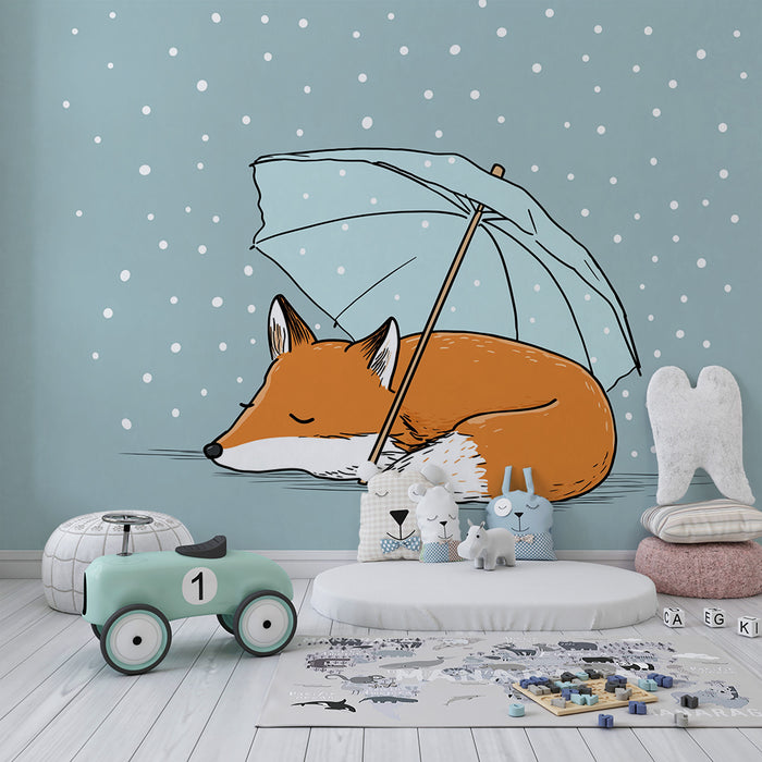 Barntapet | Sovande räv under ett paraply i snön