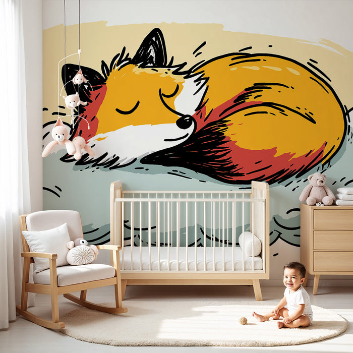 Papier de parede dječja soba | Sanjivi lisac na mekom oblaku