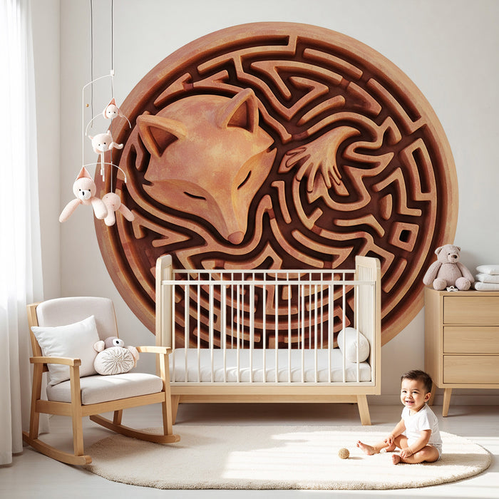 Papier peint chambre enfant | Renard espiègle dans un labyrinthe en terre cuite
