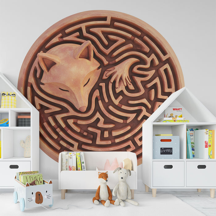 Papier peint chambre enfant | Renard espiègle dans un labyrinthe en terre cuite