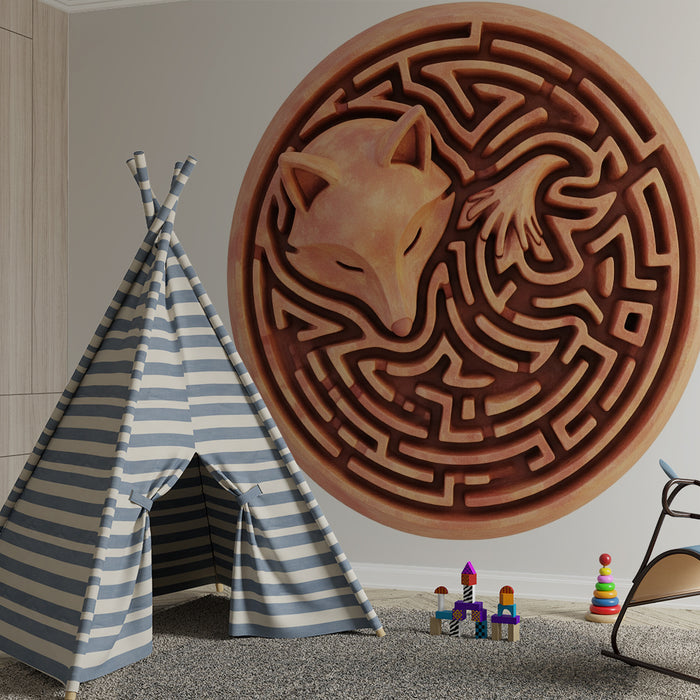 Papier peint chambre enfant | Renard espiègle dans un labyrinthe en terre cuite