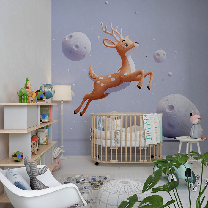 Papier peint chambre enfant | Renard espiègle dans un univers spatial