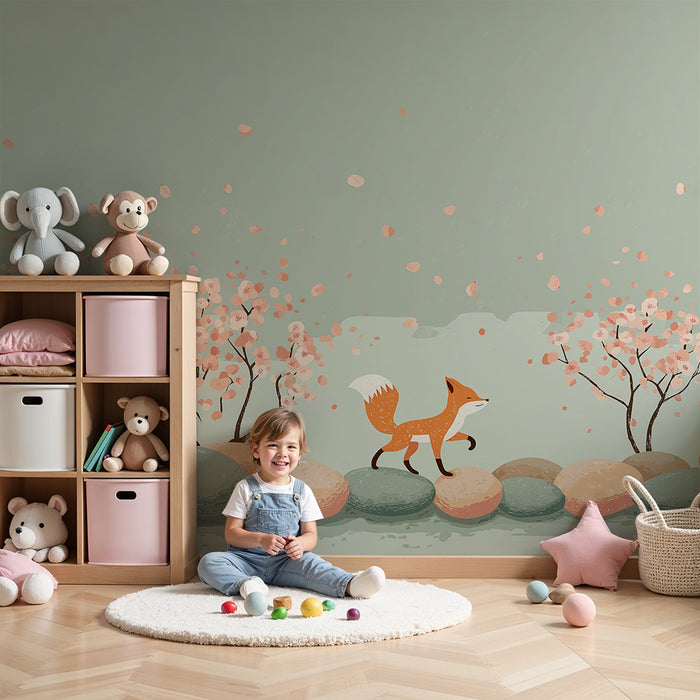 Barntapet | Lekfull räv bland blommor och stenar