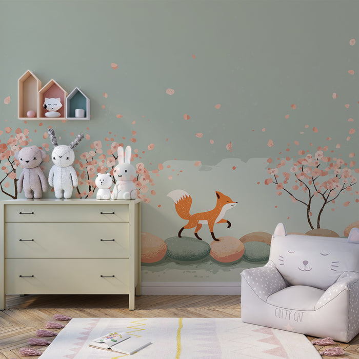 Barntapet | Lekfull räv bland blommor och stenar
