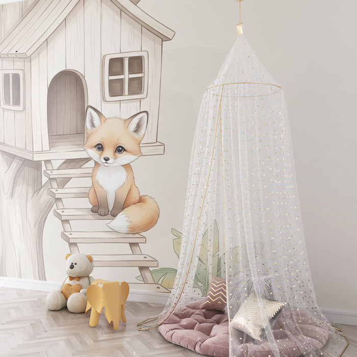 Χαρτί τοιχοποιίας παιδικού δωματίου | Αλεπού και καλύβα στα δέντρα