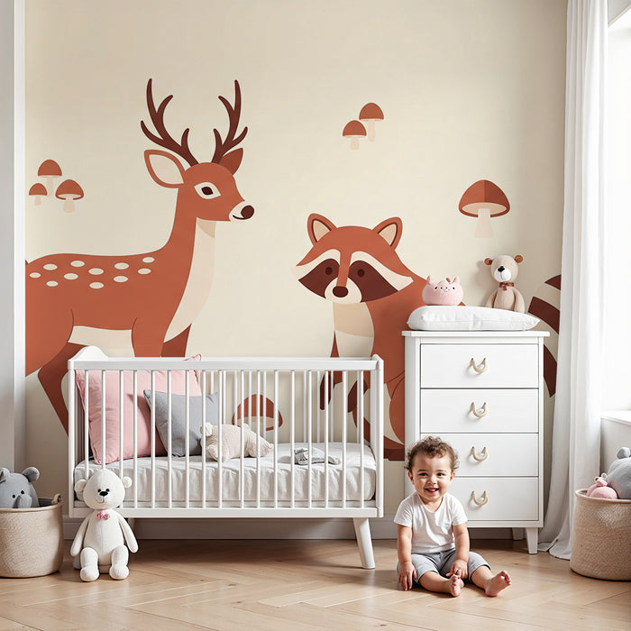 Kids room wallpaper | Rebane ja põder seenemetsas