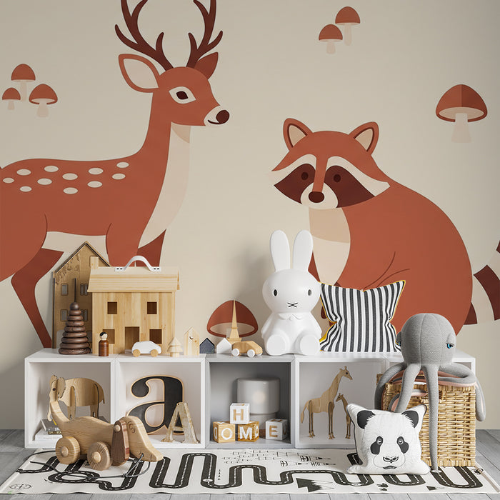 Kids room wallpaper | Rebane ja põder seenemetsas
