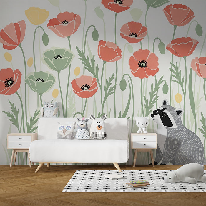 Χαρτί τοίχου παιδικό δωμάτιο | Αλεπού και πολύχρωμα γαλάζιαγκάκια