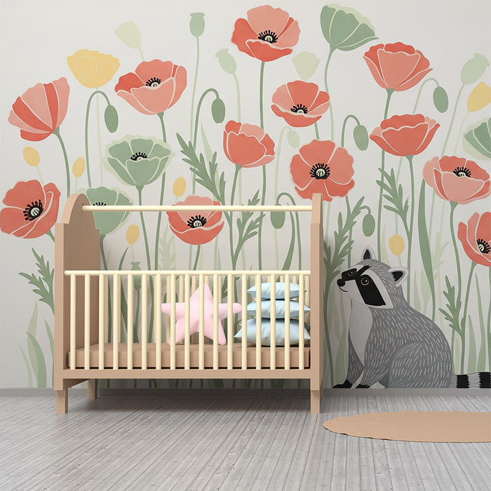 Χαρτί τοίχου παιδικό δωμάτιο | Αλεπού και πολύχρωμα γαλάζιαγκάκια