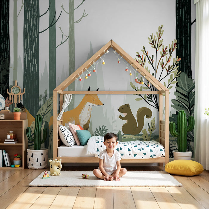 Kinderkamer behang | Vos en eekhoorn in een betoverend bos