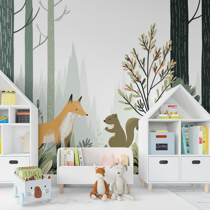 Kinderkamer behang | Vos en eekhoorn in een betoverend bos