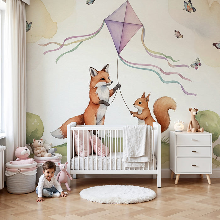 Barntapet | Räv och ekorre har roligt med en drake