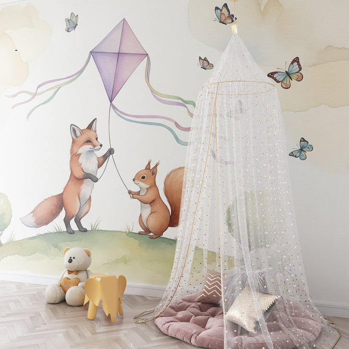 Barntapet | Räv och ekorre har roligt med en drake