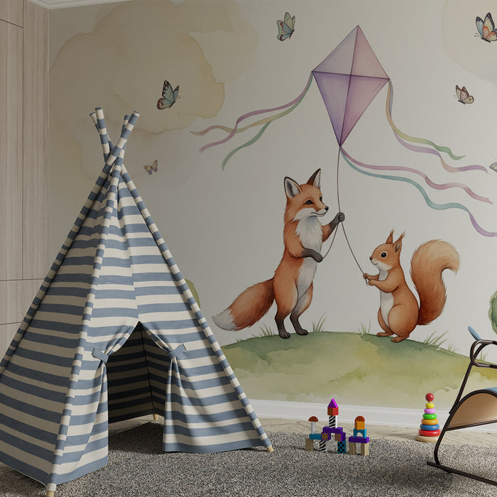 Barntapet | Räv och ekorre har roligt med en drake