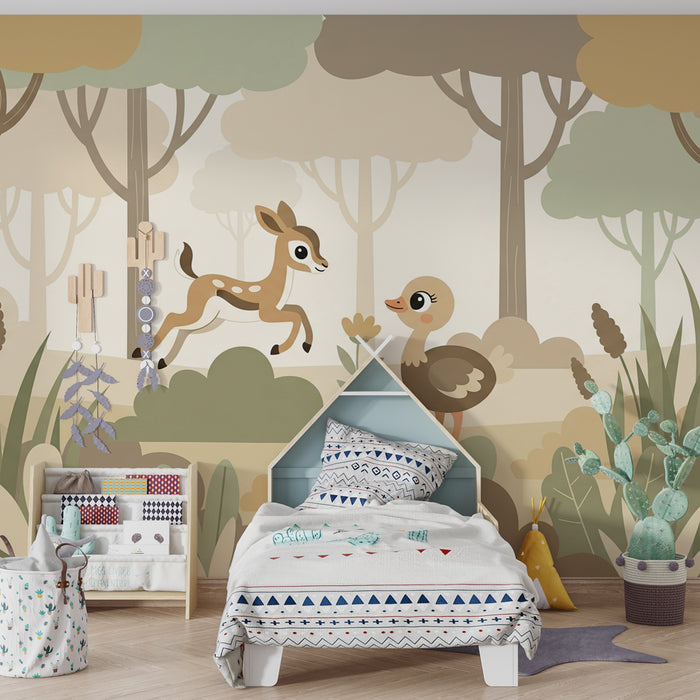 Kids room wallpaper | Fox and fawn in the forest