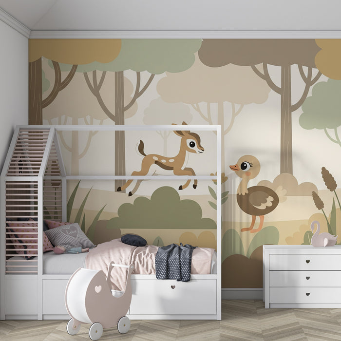 Kids room wallpaper | Fox and fawn in the forest