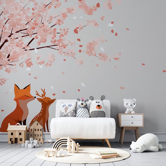 Barntapet | Räv och kid under ett blommande körsbärsträd