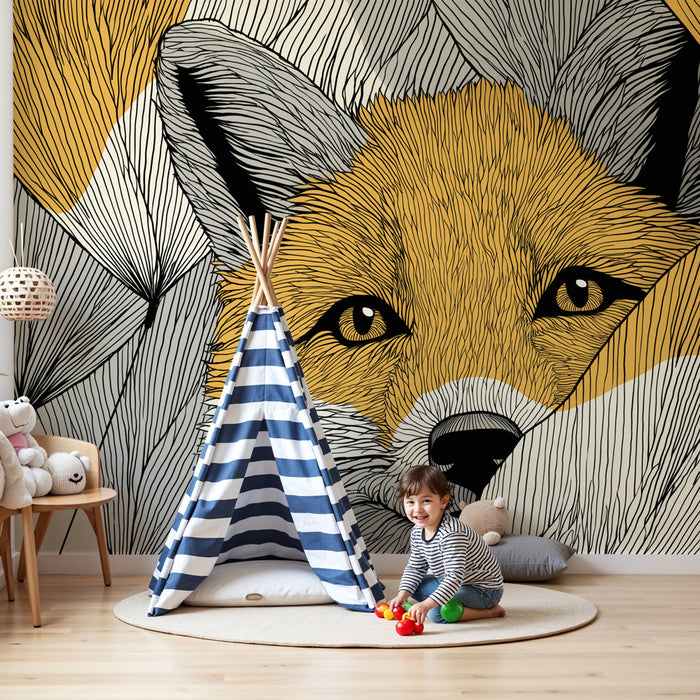 Papier peint chambre enfant | Renard et feuilles modernes
