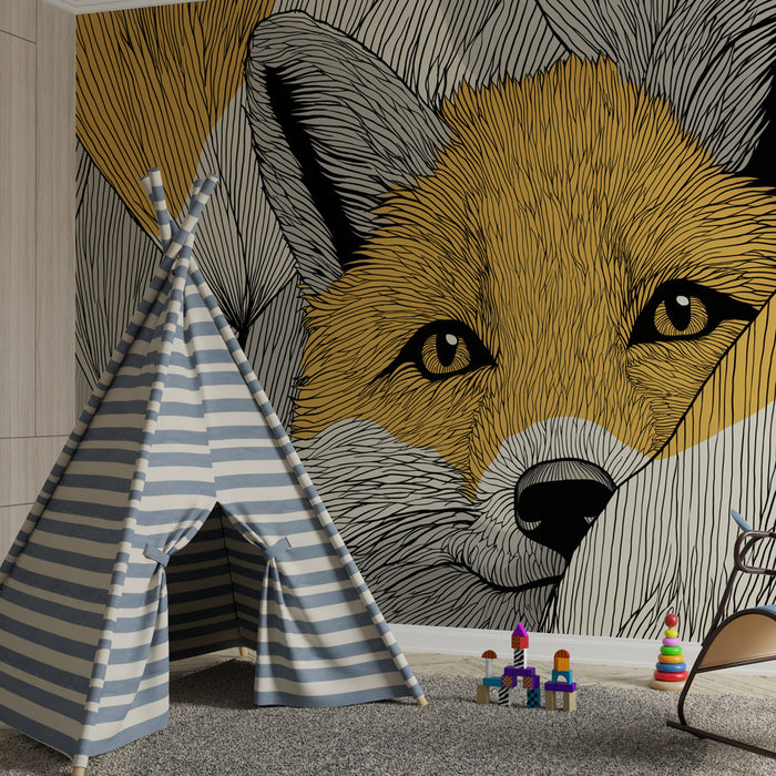 Papier peint chambre enfant | Renard et feuilles modernes