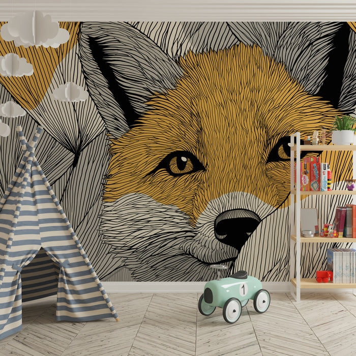 Papier peint chambre enfant | Renard et feuilles modernes