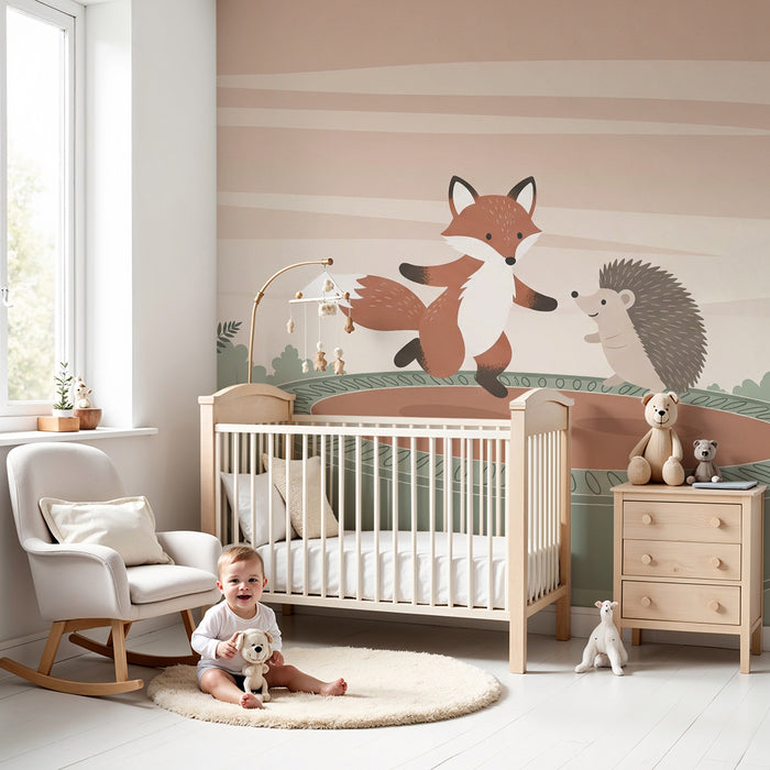 Barntapet | Räv och igelkott på studsmatta