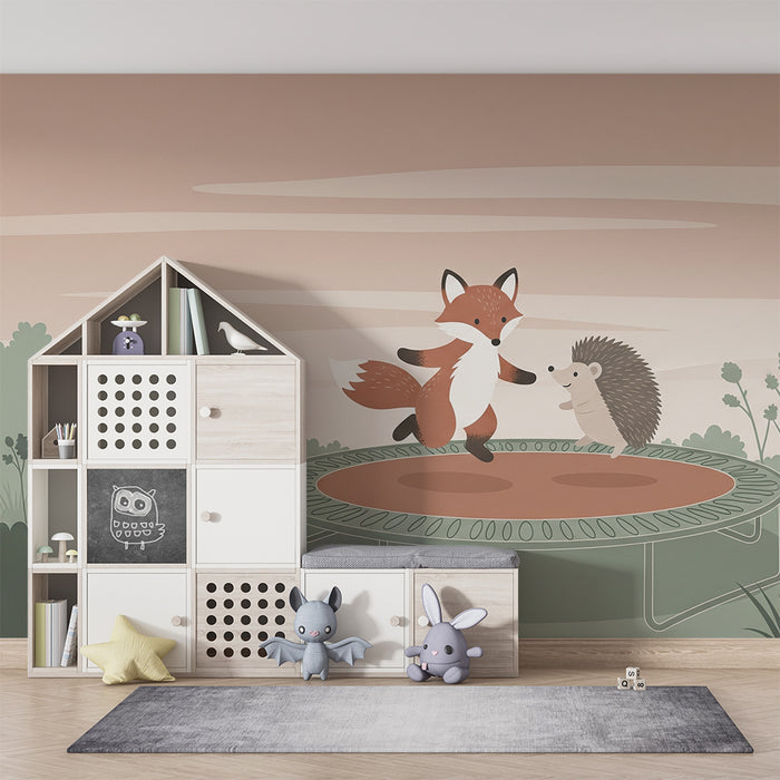 Barntapet | Räv och igelkott på studsmatta