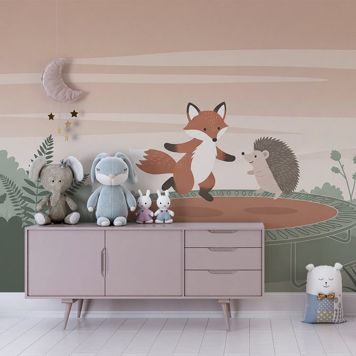 Barntapet | Räv och igelkott på studsmatta