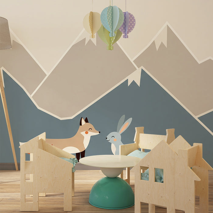 Børneværelse tapet | Ræv og kanin midt i bjergene