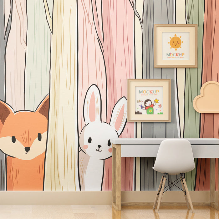 Dječja soba tapeta | Lisica i zec u šarenom šumi