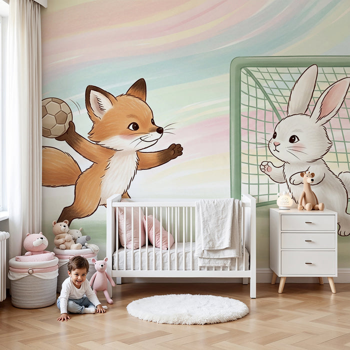 Kinderzimmer Tapete | Fuchs und Hase Handballspieler