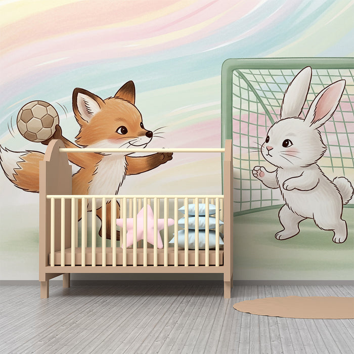 Kinderzimmer Tapete | Fuchs und Hase Handballspieler