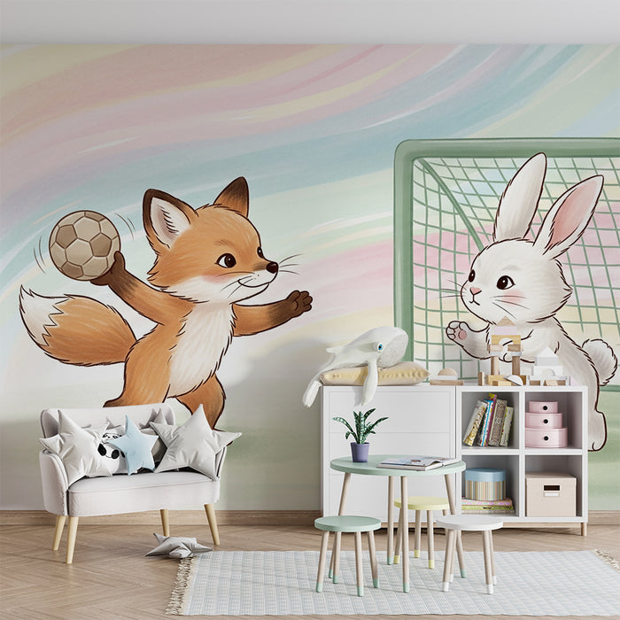 Kinderzimmer Tapete | Fuchs und Hase Handballspieler